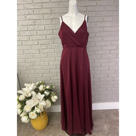 Lulu’s Women Burgundy Faux Wrap Sleeveless Maxi Dress Size L NWT - Picture 1 of 9